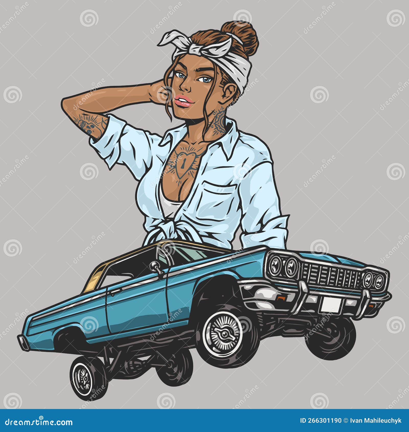 Subculture Lowrider Girl Colorful Emblem Vector Illustration ...