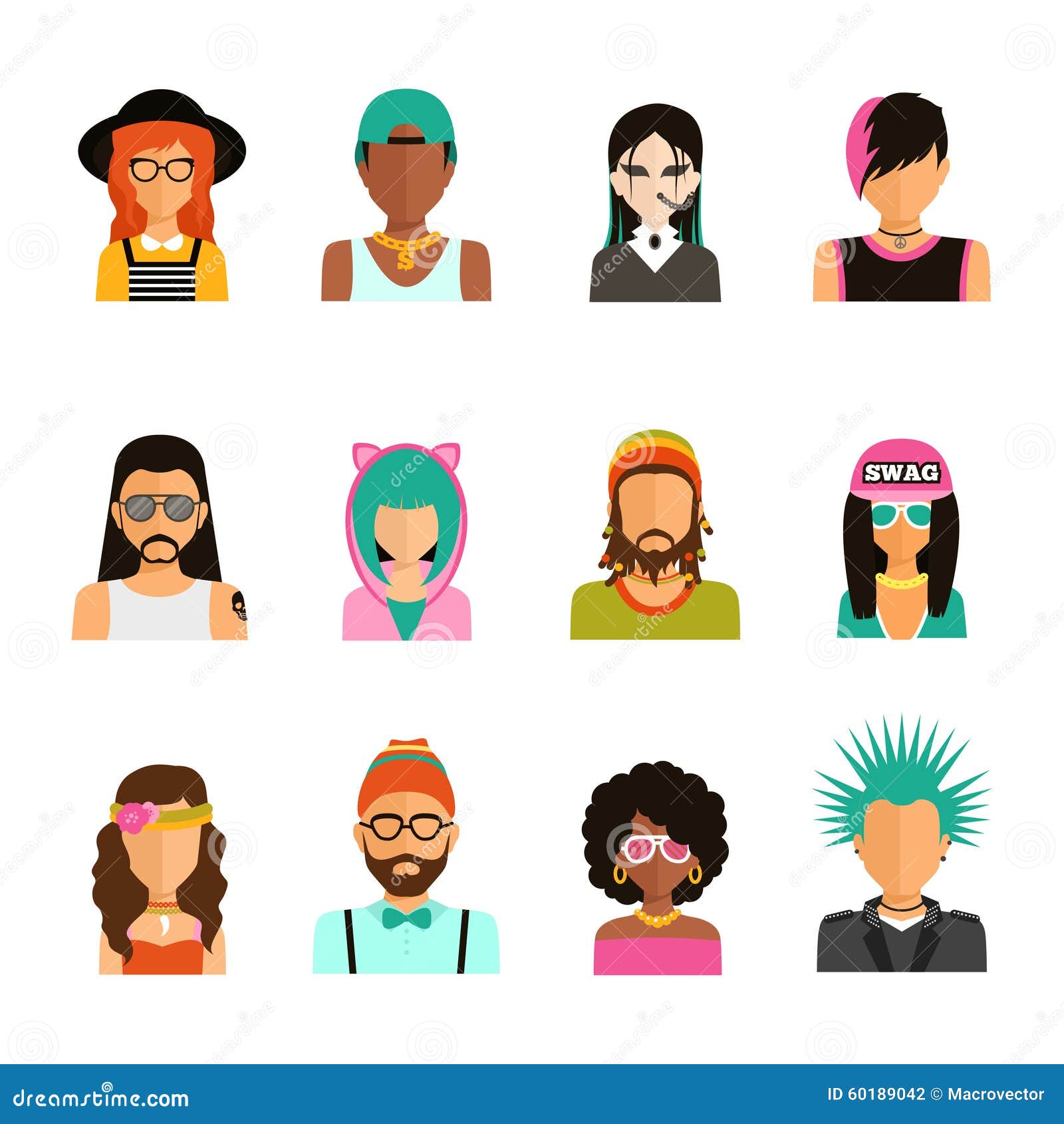 Subculture People Portraits Set Stock Vector - Illustration of