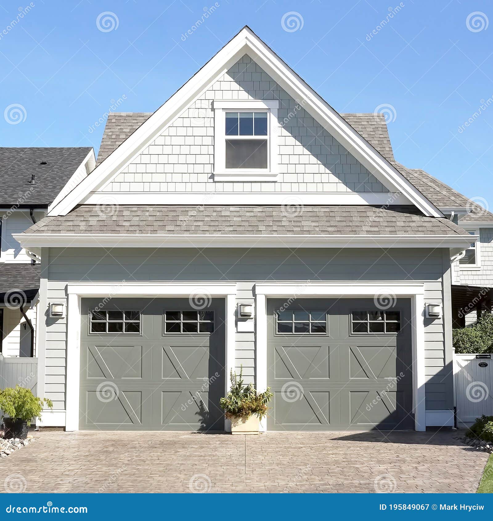 new gray house residence exterior double garage