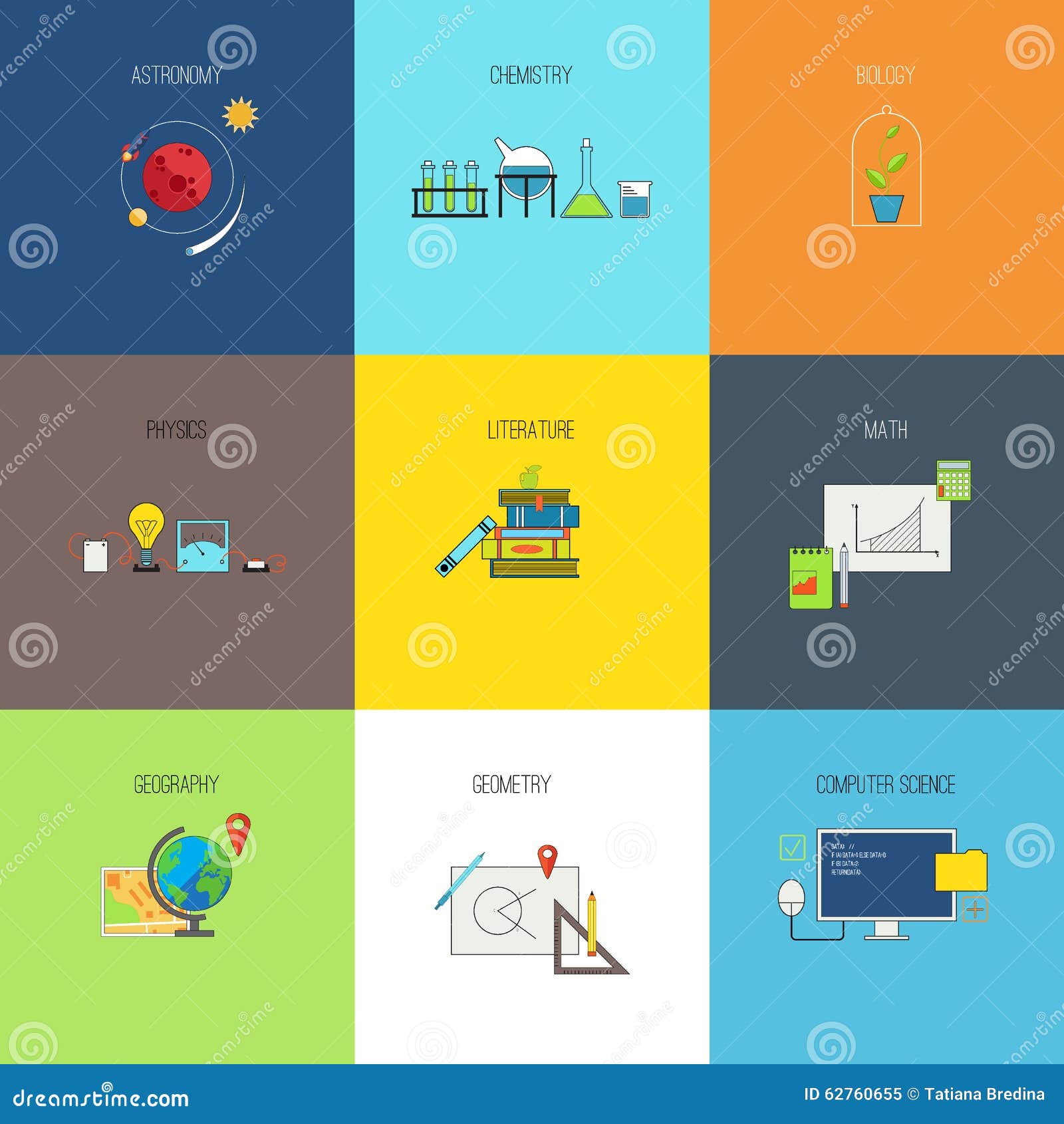 Subjects for Study. Flat Line Vector Icons Set Stock Vector