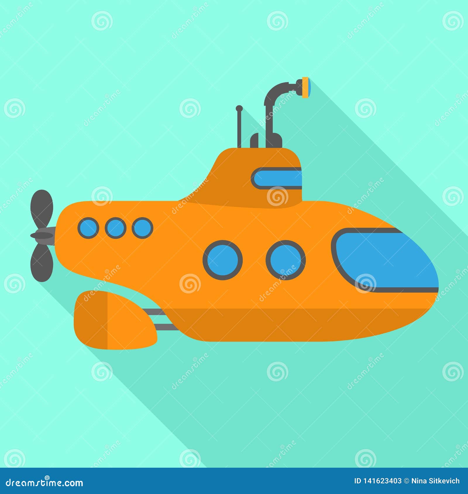 Submarine icon, flat style stock vector. Illustration of drive - 141623403
