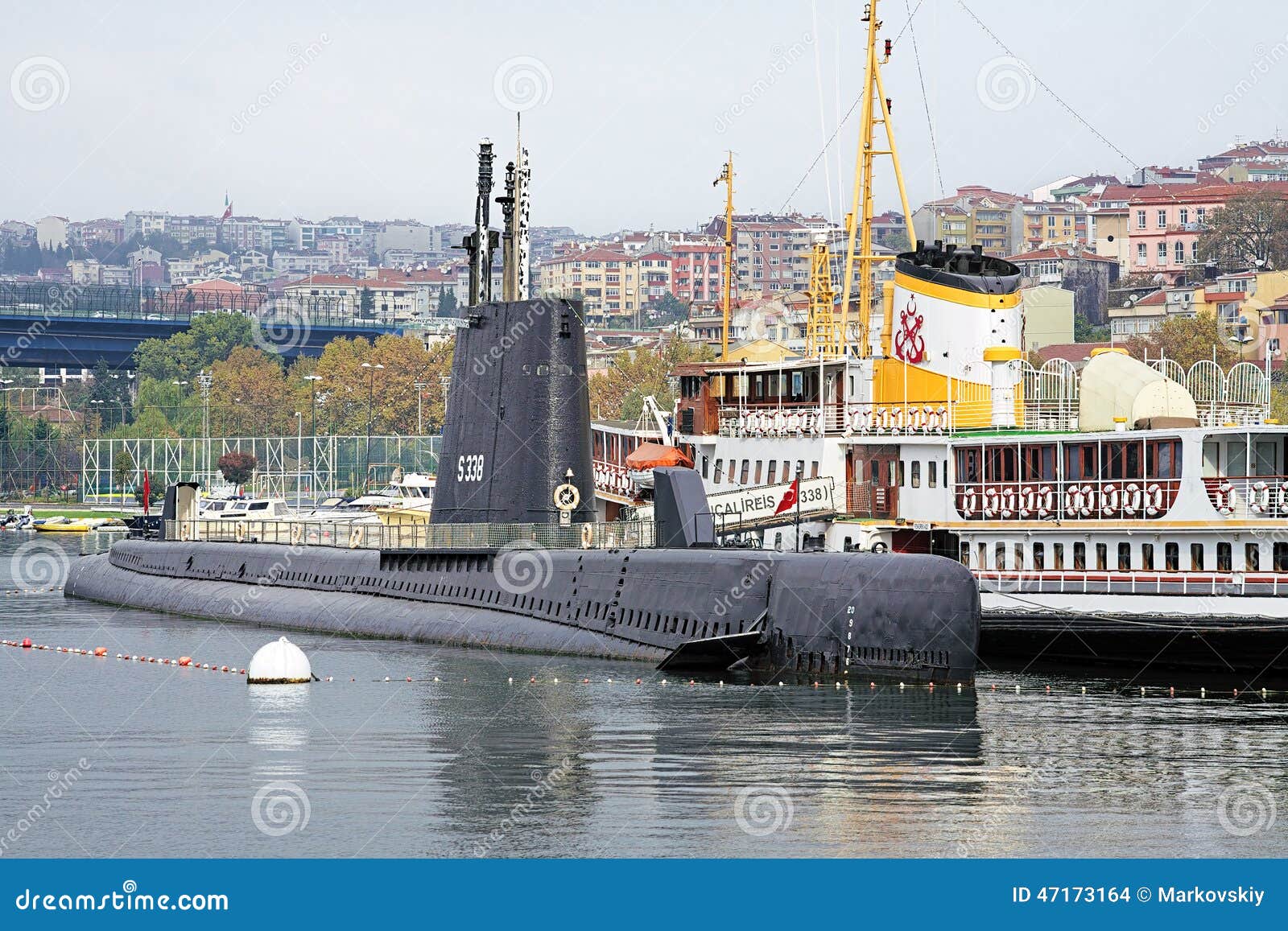 Submarine moored at the Rahmi M Koc Museum in Istanbul Turkey