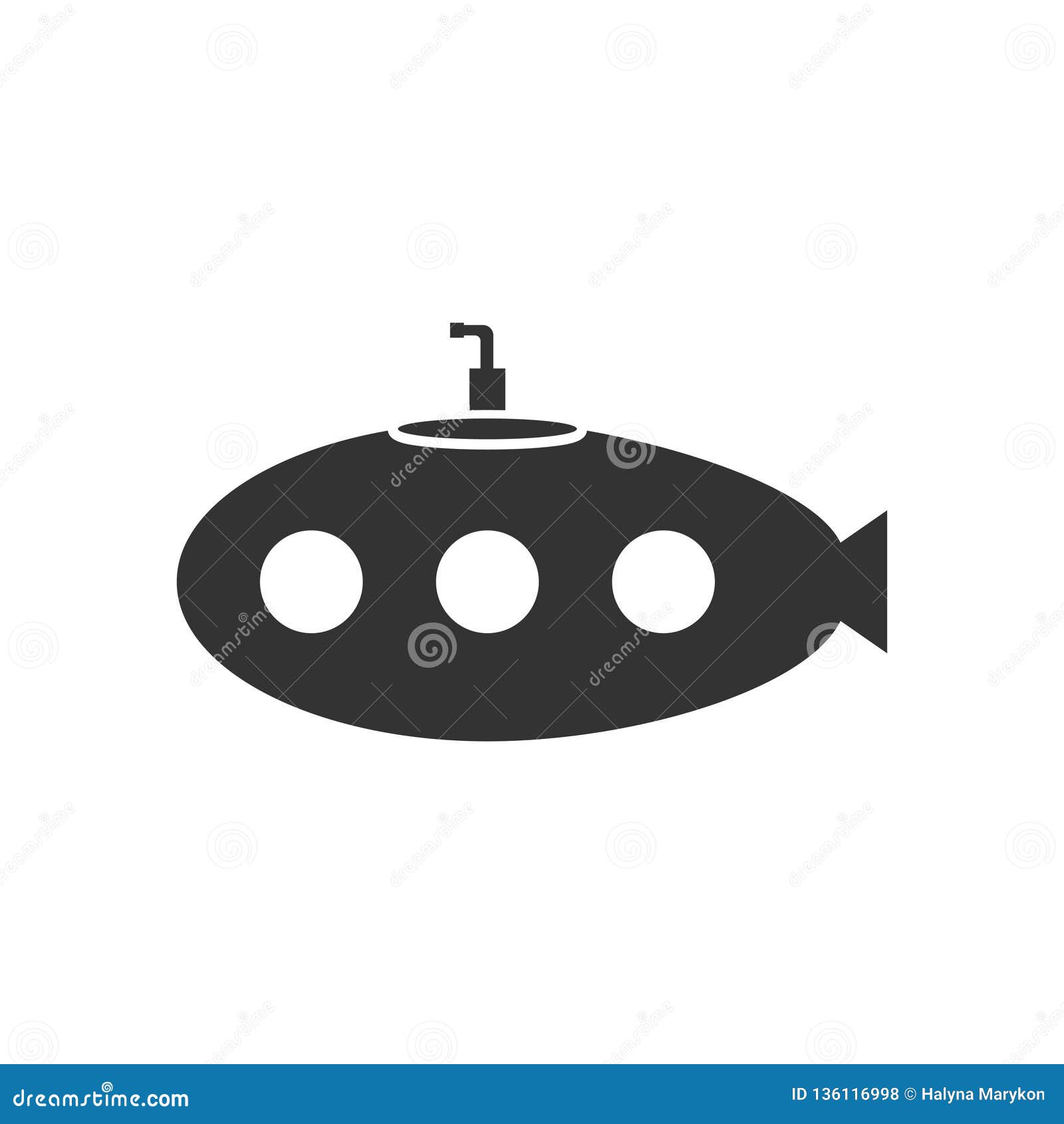Submarine with Periscope Icon Flat Stock Vector - Illustration of