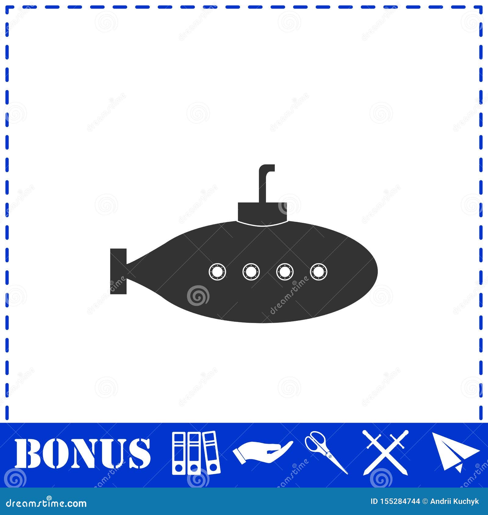 Submarine with Periscope Icon Flat Stock Vector - Illustration of