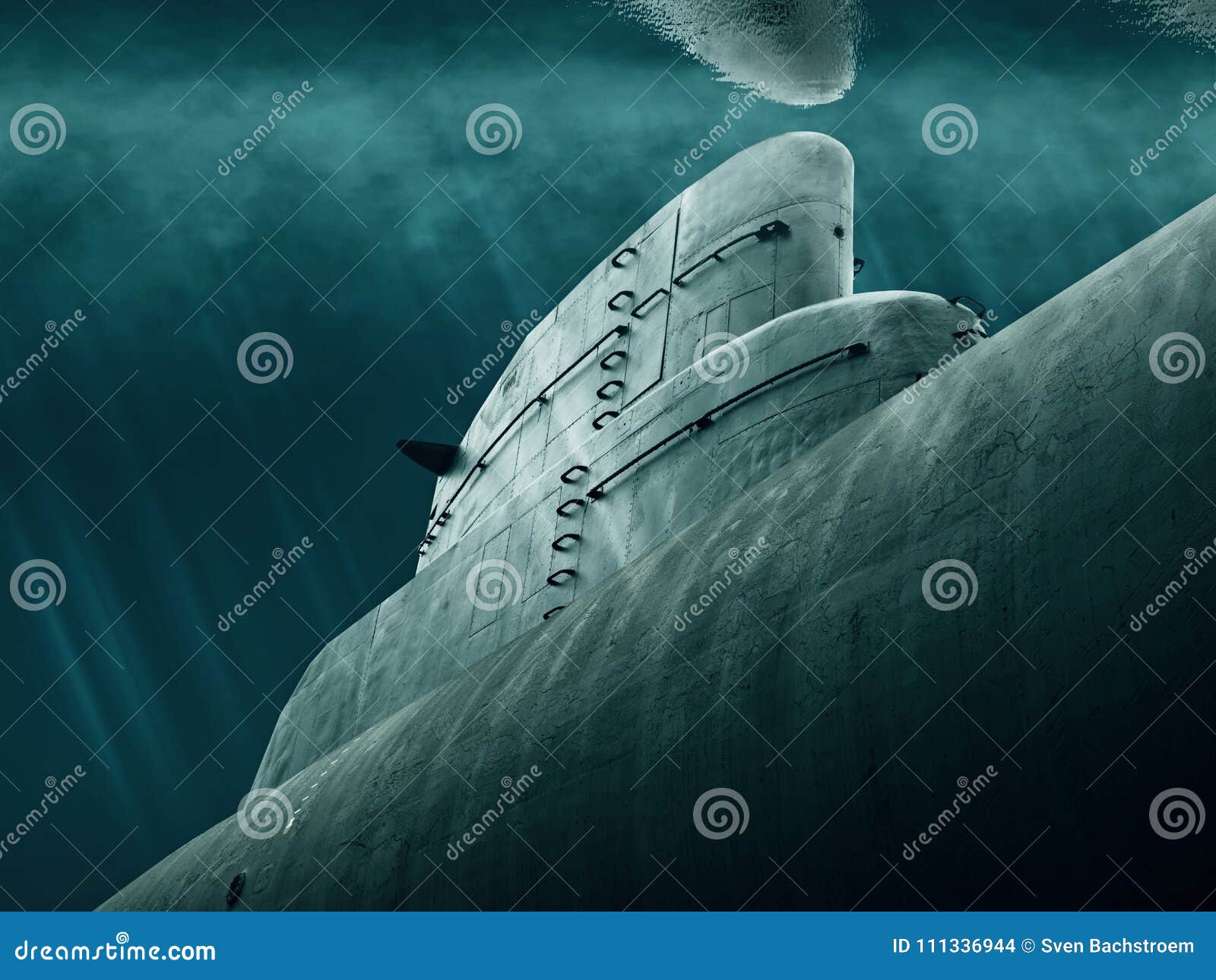 submarine is waiting under water