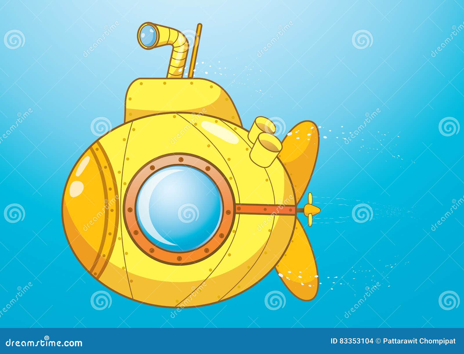 Ilustração vetorial de batiscafo submarino amarelo em estilo