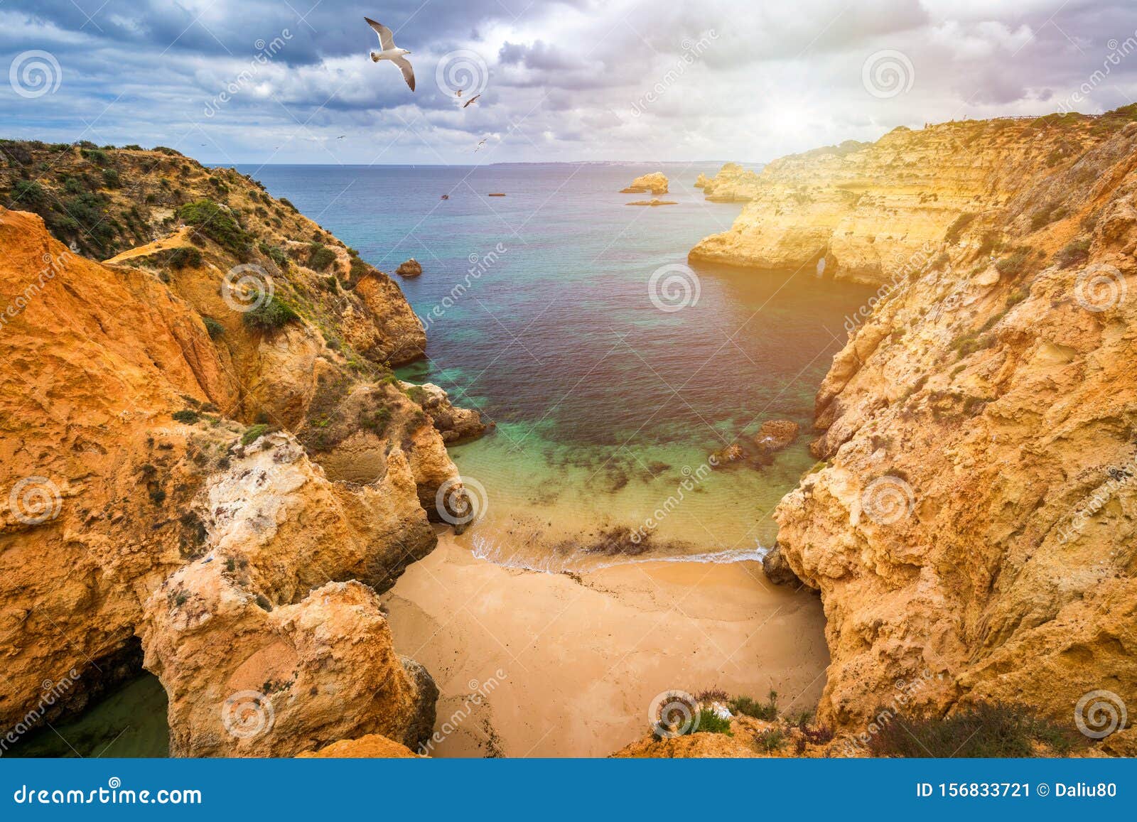 submarino beach `praia do submarino` in portuguese, located in alvor, region of algarve, portugal. praia do submarino, beautiful