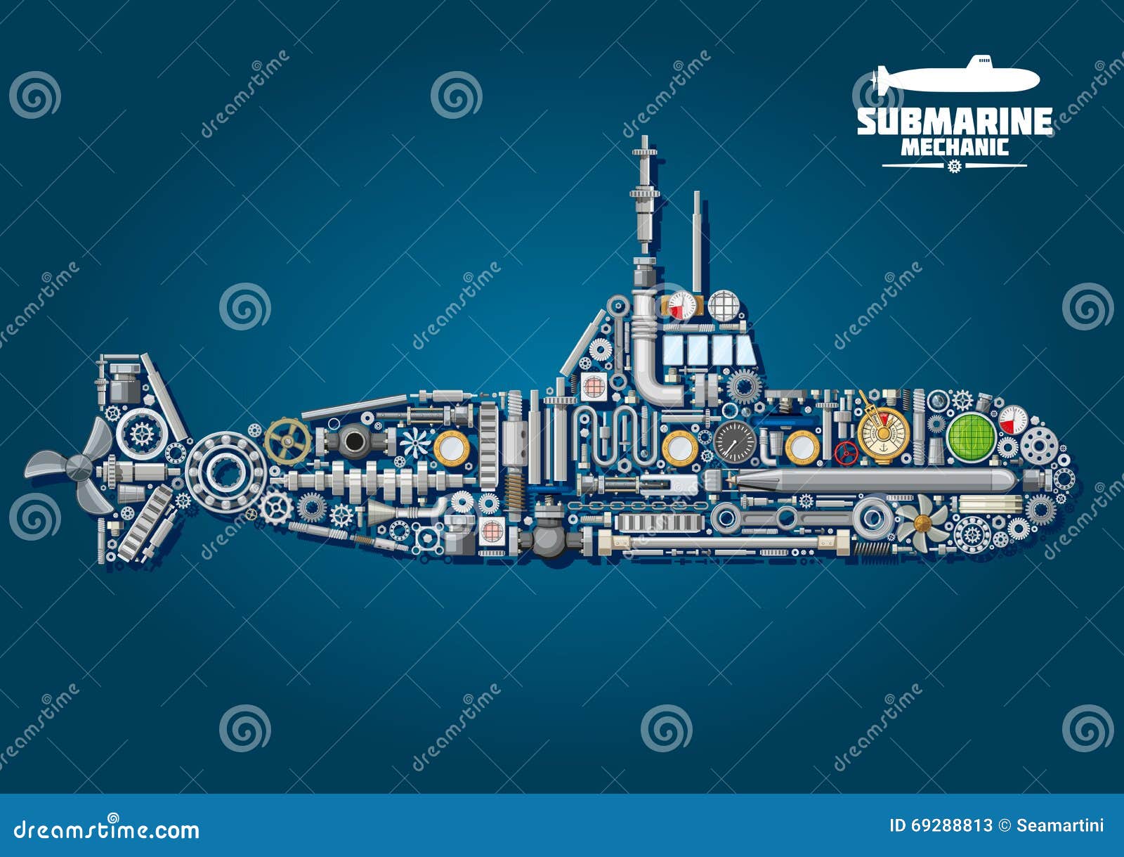 Vetores de O Submarino Amarelo E Azul Ajustou O Navio Subaquático