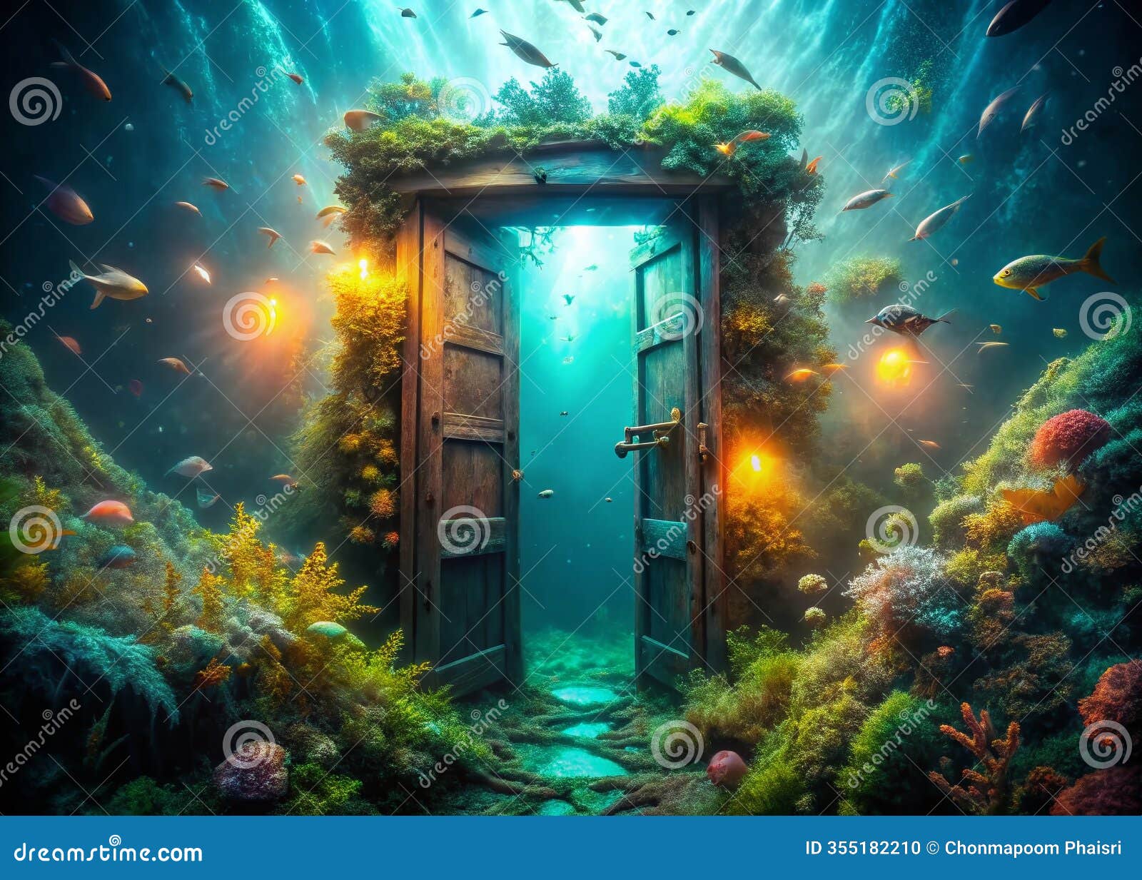 submerged ships door exploring a fantastical underwater portal to an enchanting realm