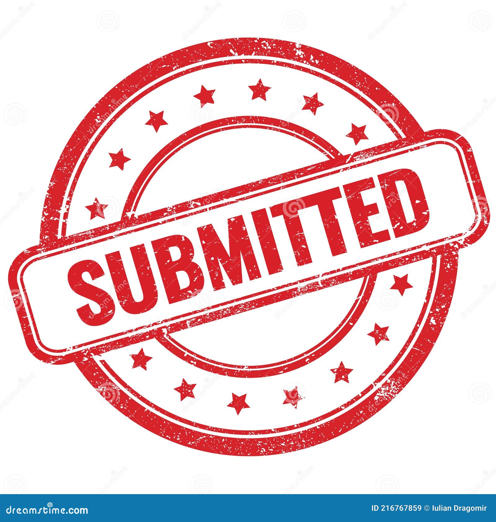 submitted text on red grungy round rubber stamp