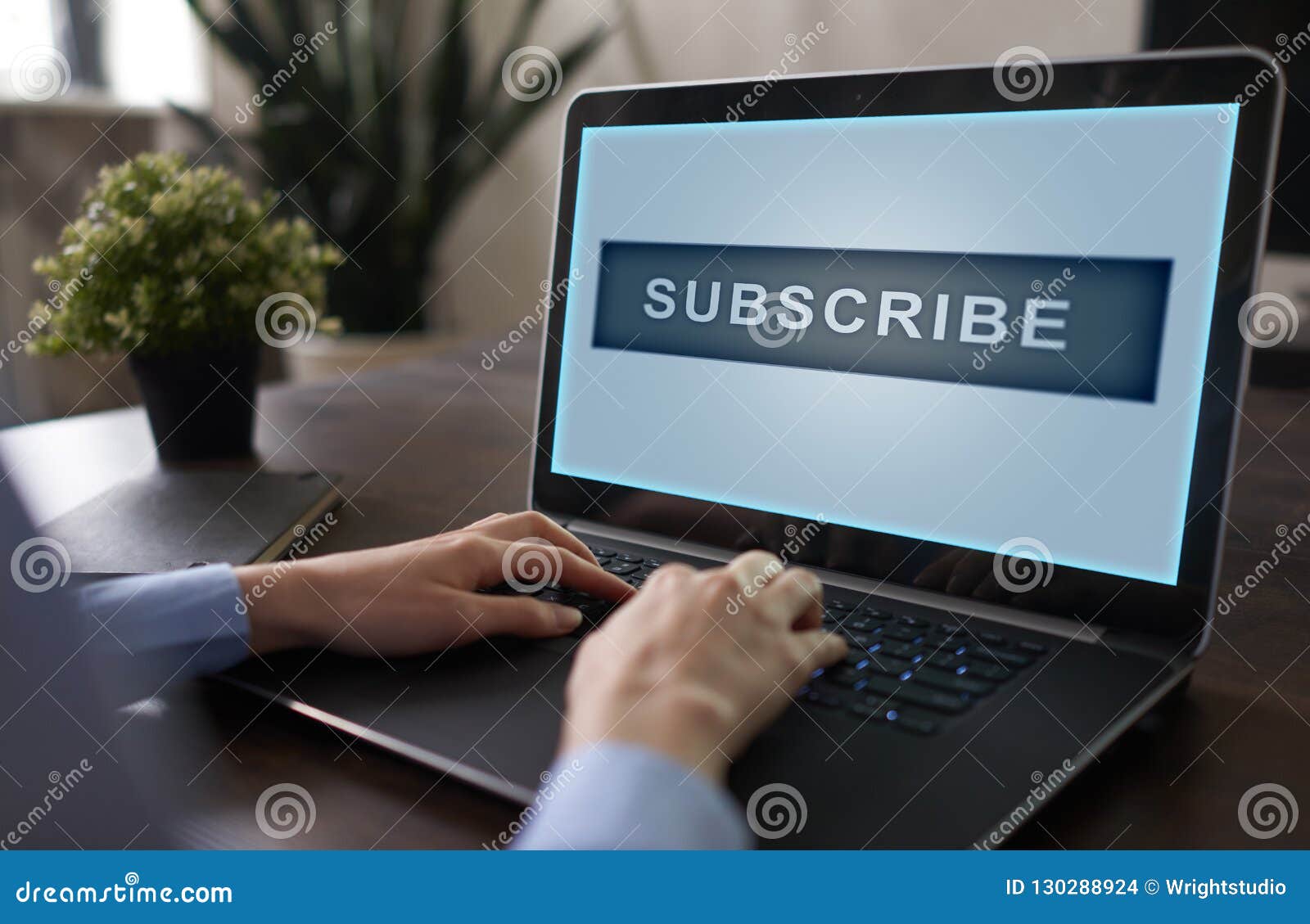 subscribe now, subscription, newsletter button on virtual screen.