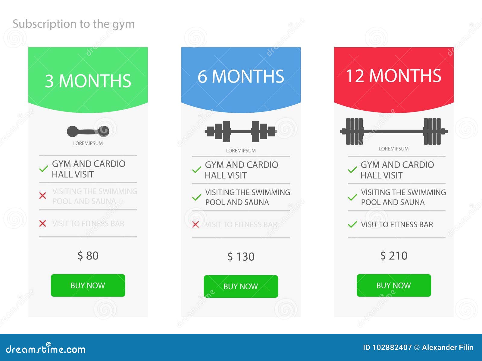 Subscriptions for the Gym. Banners with Three Tariffs for the Site and