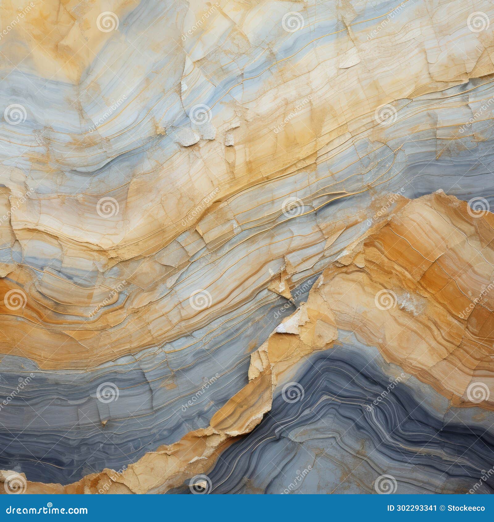 Subtle Blue and Gold Sandstone Textured Wall with Geological Forms