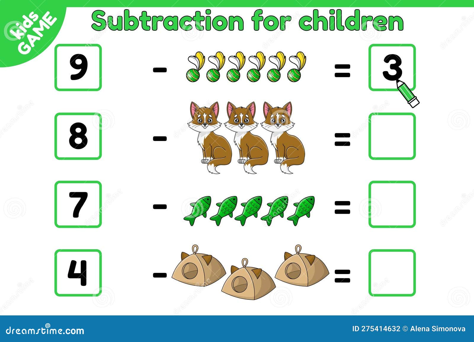 jogo de educação para crianças contando quantos desenhos animados