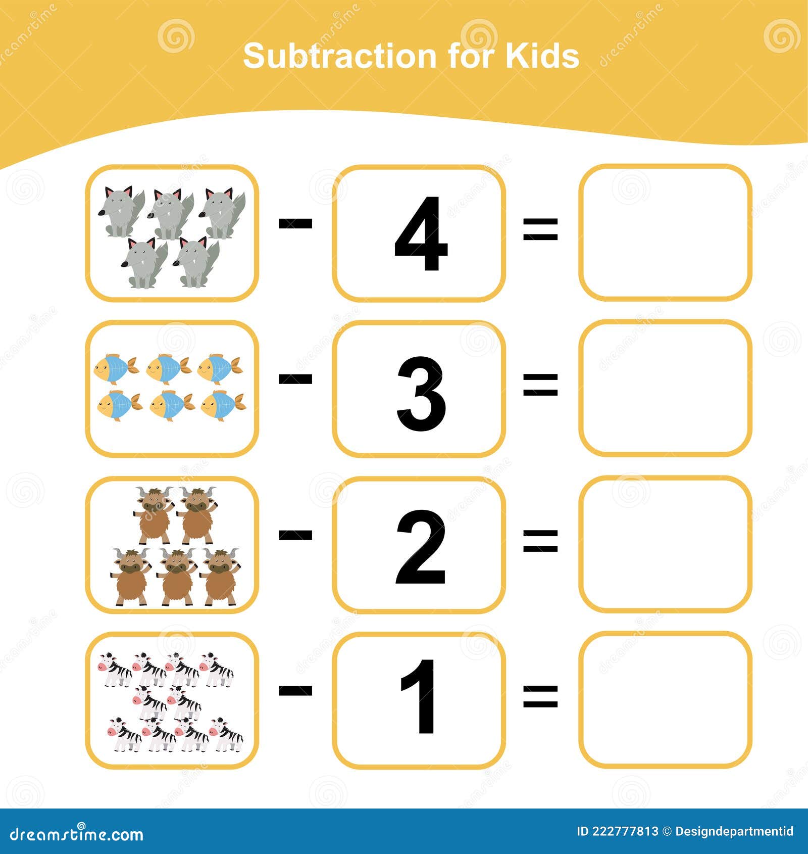 Subtraction For Kids. Counting Game For Preschool Children. Additional Math  Games For Kids. Stock Vector - Illustration Of Game, Education: 222777813