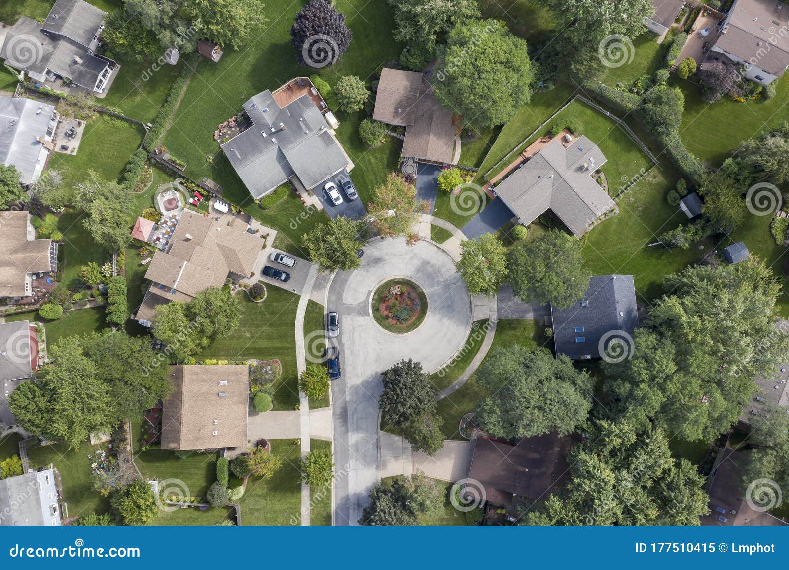 suburban neighborhood cul-de-sac aerial