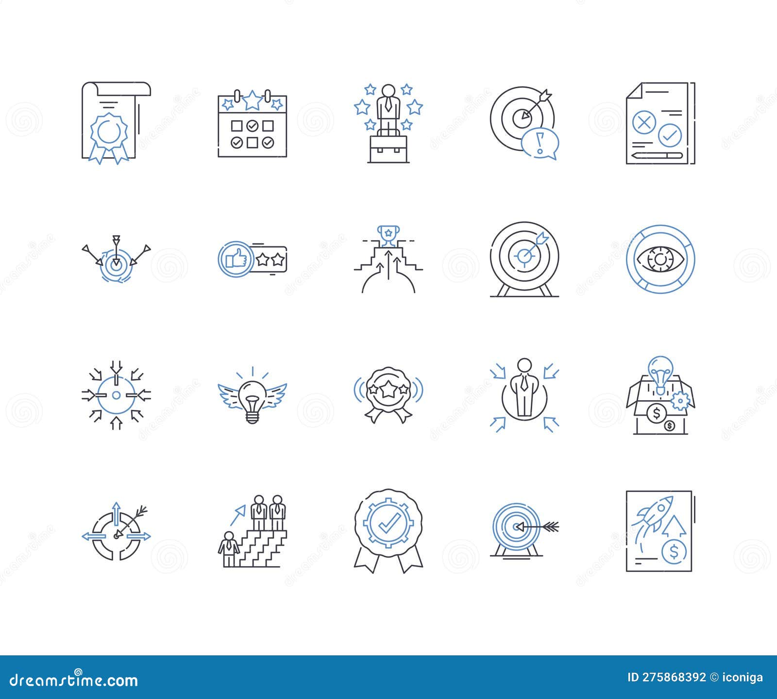 success benchmarks line icons collection. goals, milests, achievements, metrics, targets, progress, growth  and