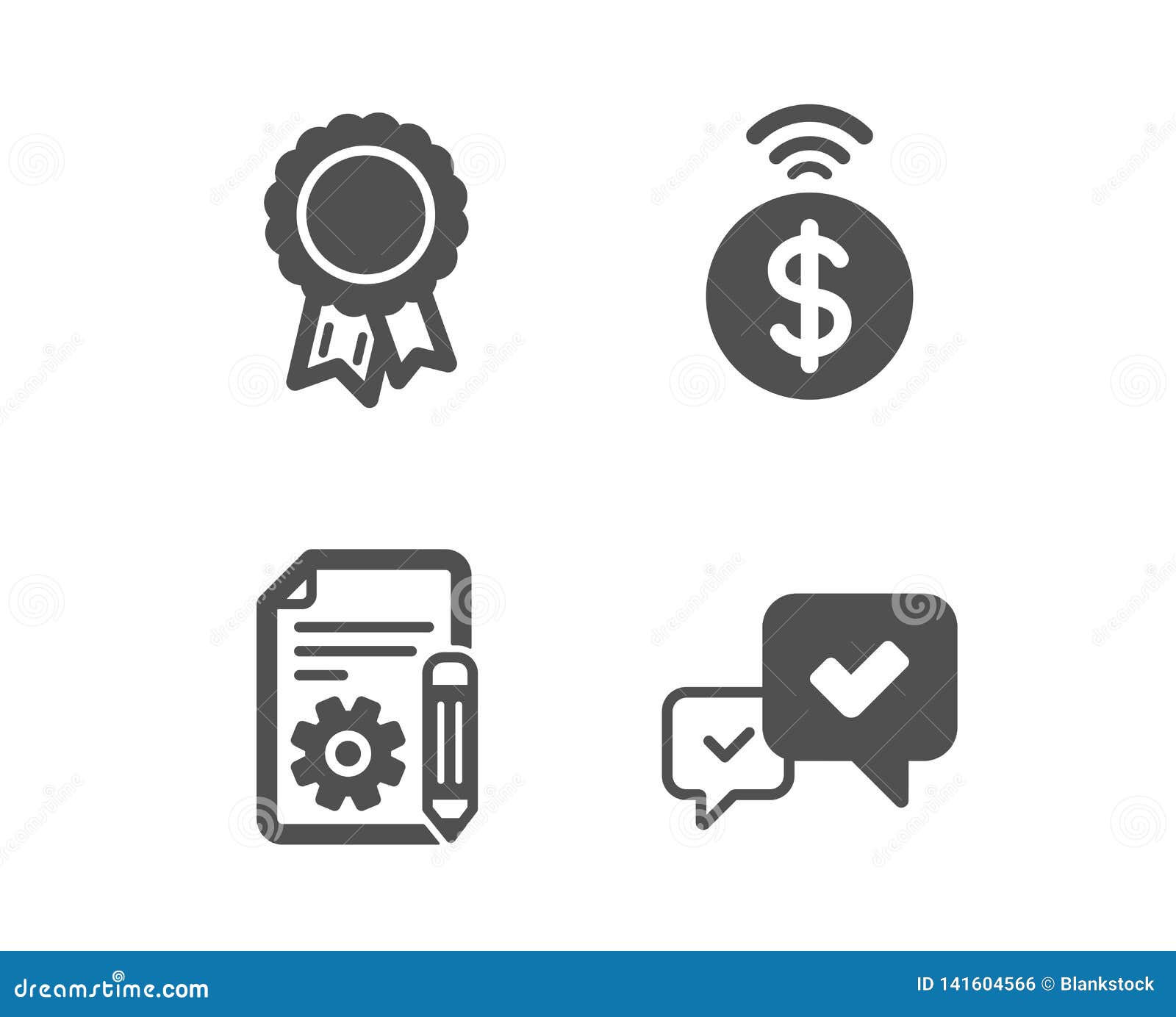 success, documentation and contactless payment icons. approve sign. award reward, project, financial payment. 