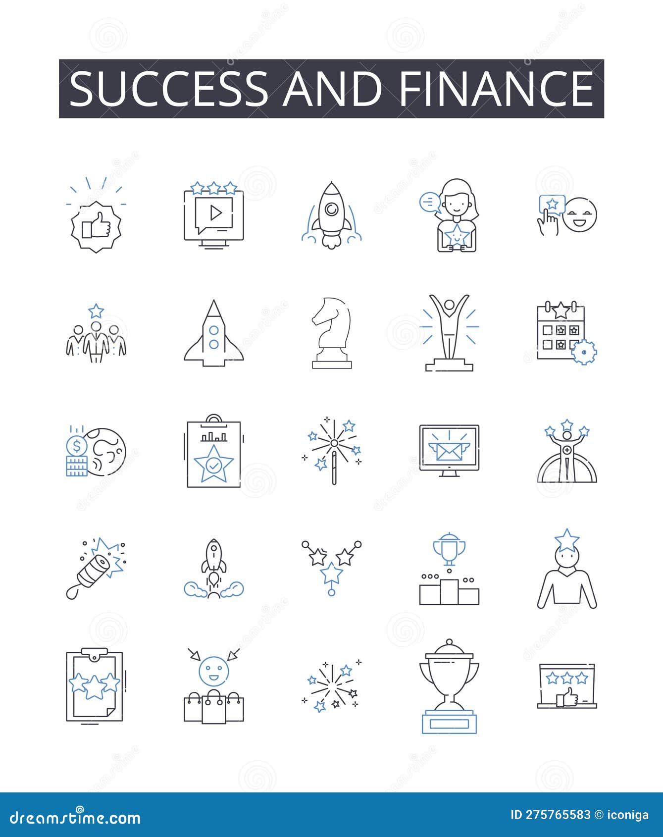 success and finance line icons collection. wealth and prosperity, power and influence, achievement and earnings, growth