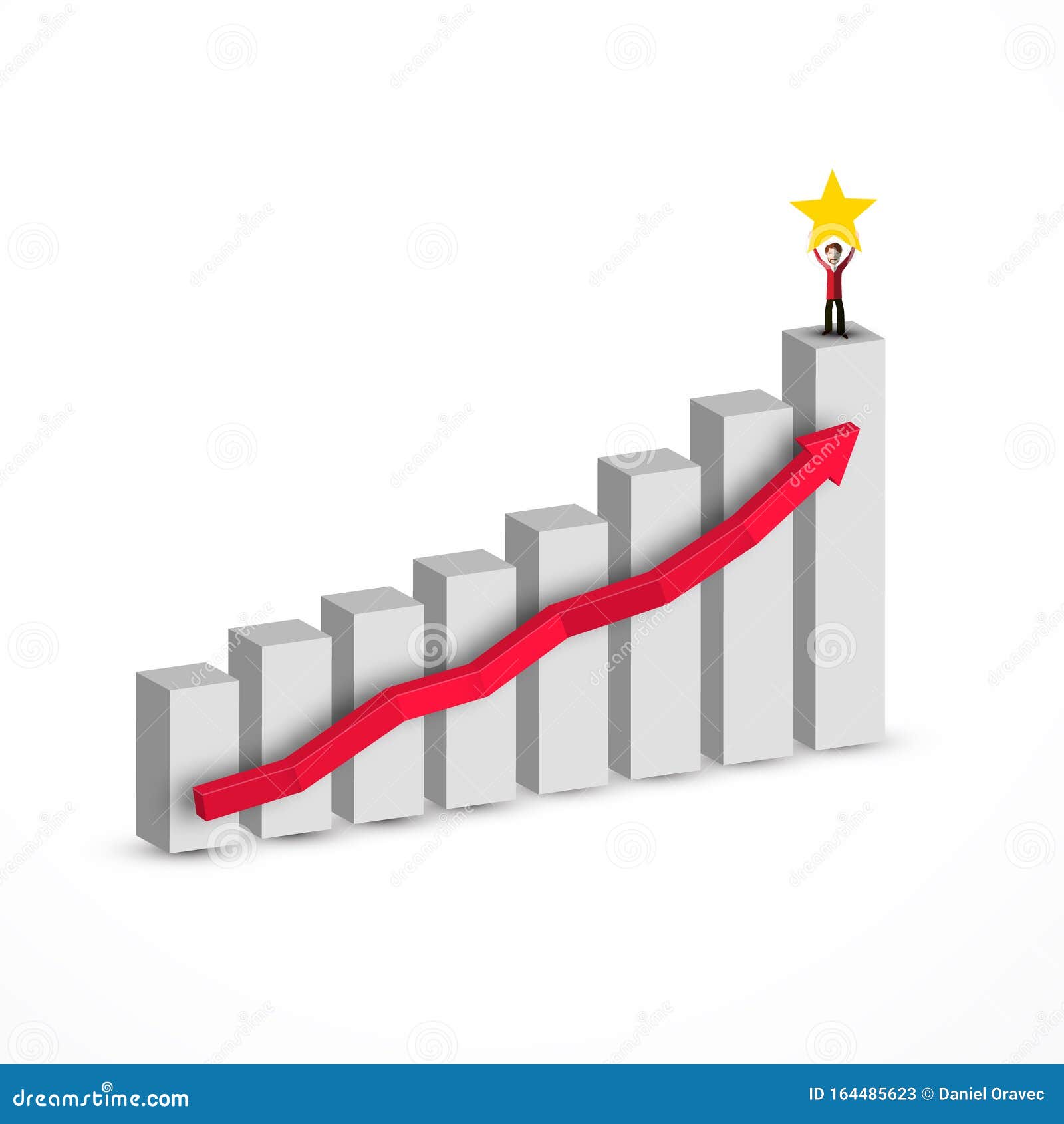 Success Graph with Rising Arrow and Man Holding Star. Company 3d Profit