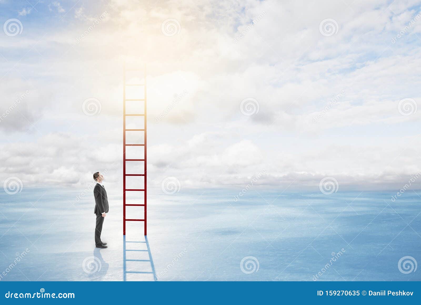 Success Growth Concept Thoughtful Young Businessman Climbing Ladder Bright  Sky Clouds Background Stock Photos - Free & Royalty-Free Stock Photos from  Dreamstime