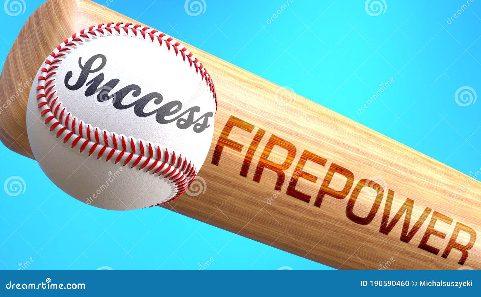 success in life depends on firepower - pictured as word firepower on a bat, to show that firepower is crucial for successful