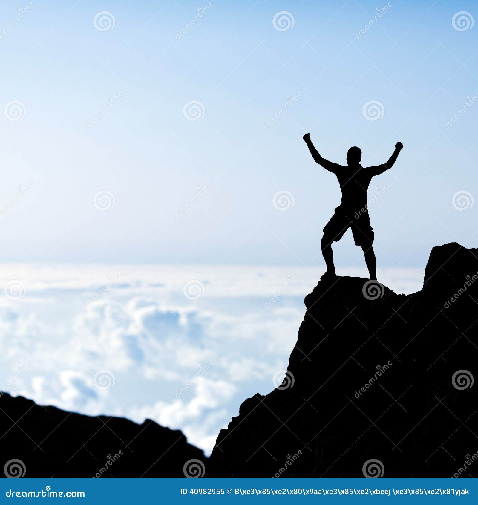 Success Man Silhouette, Climbing In Mountains Stock Photo ...