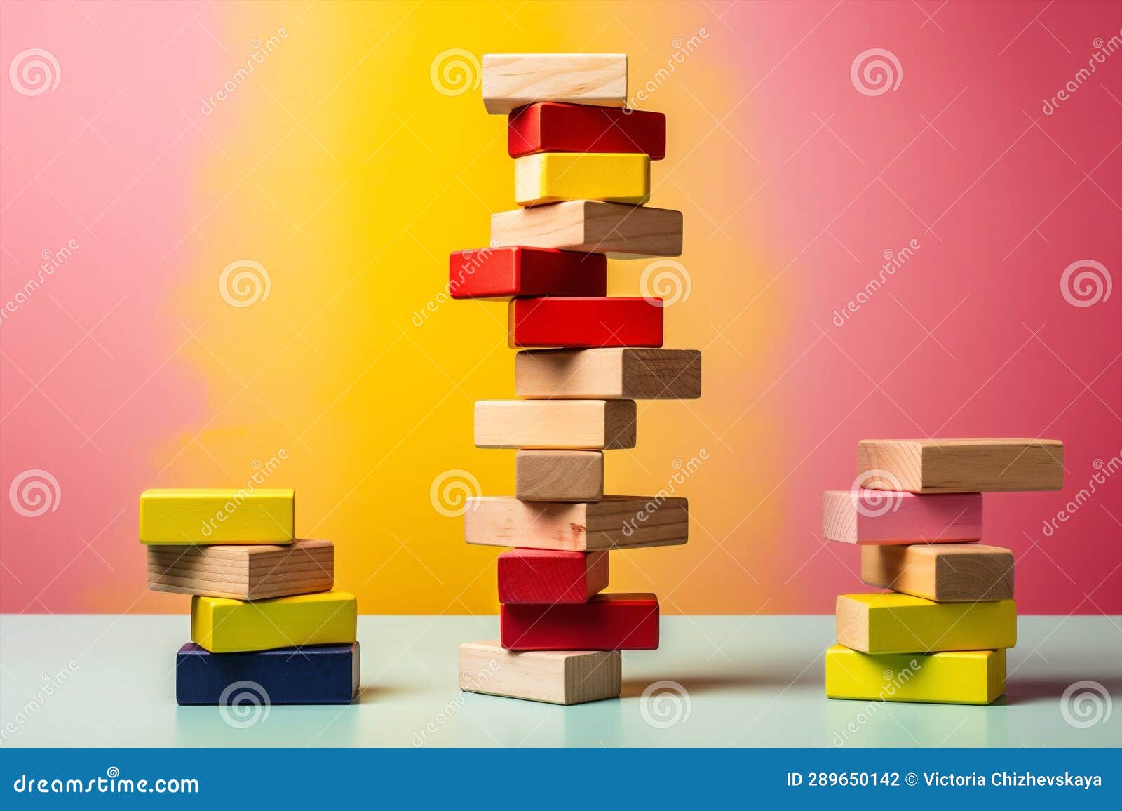 Wooden School Stack Wood Balance Toy Play Concept Block Education Brick