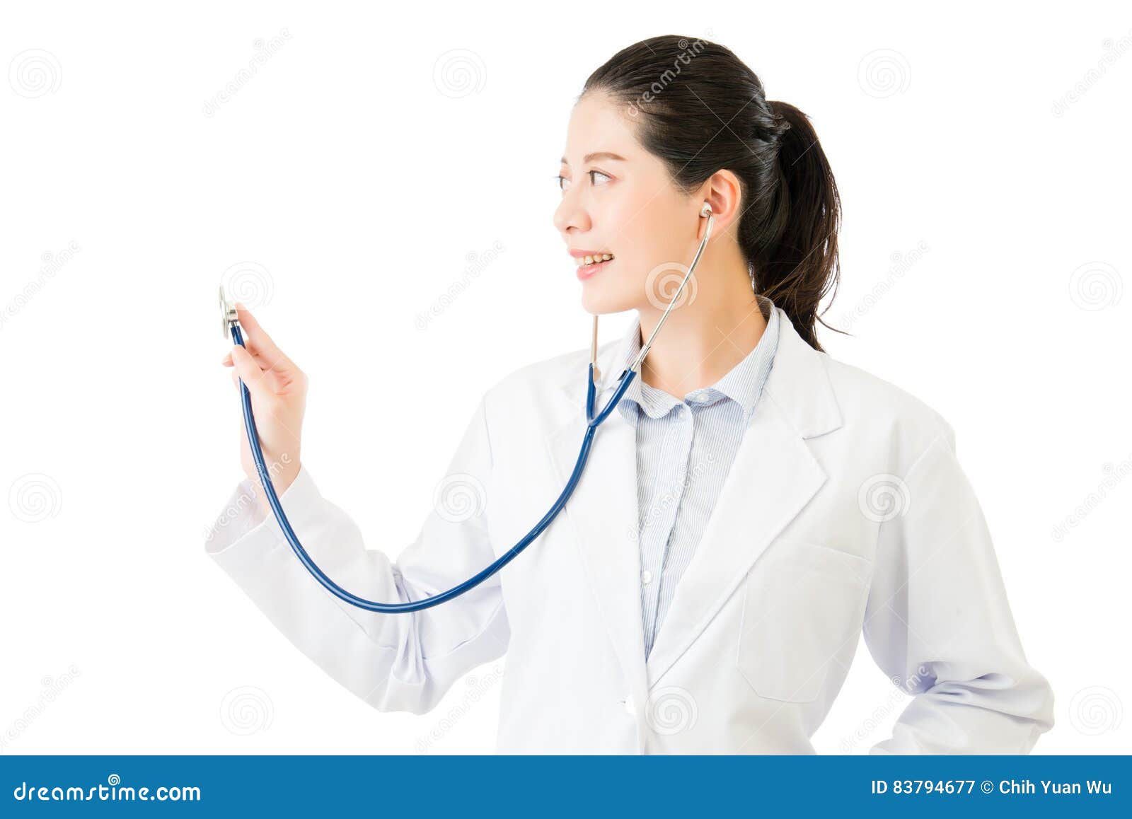 successful asian woman doctor use stethoscope to auscultation