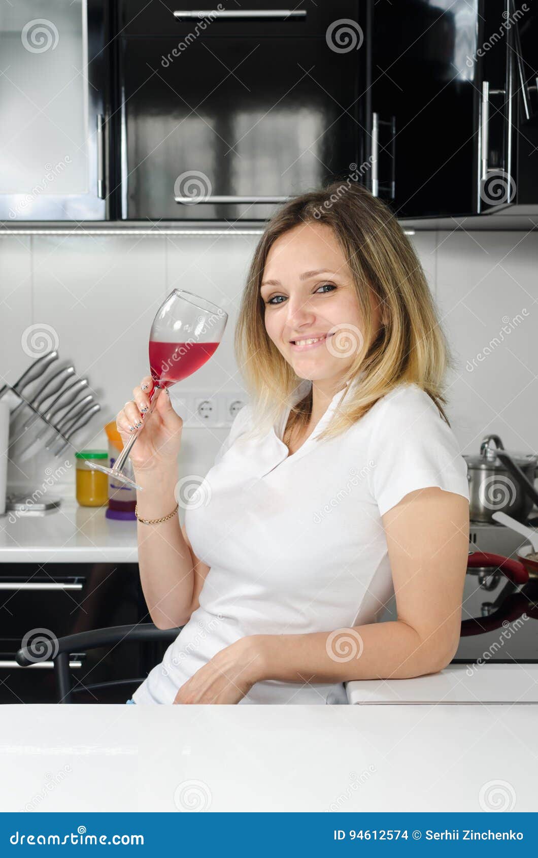 Successful Beautiful Girl Drinking Red Wine Stock Photo Image of happy, attractive 94612574