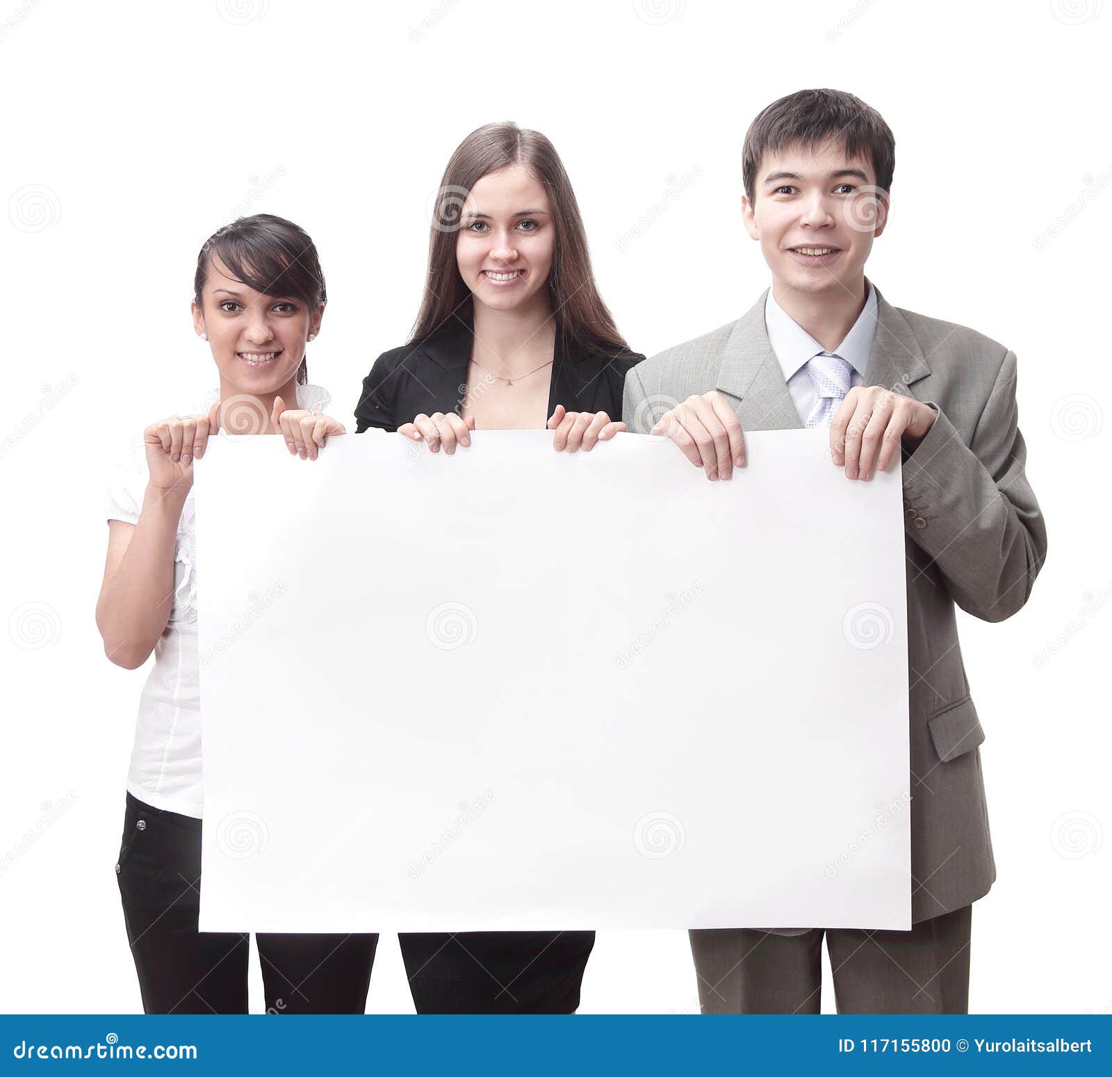 Successful Business Team Holding a Blank Banner. Stock Photo - Image of ...