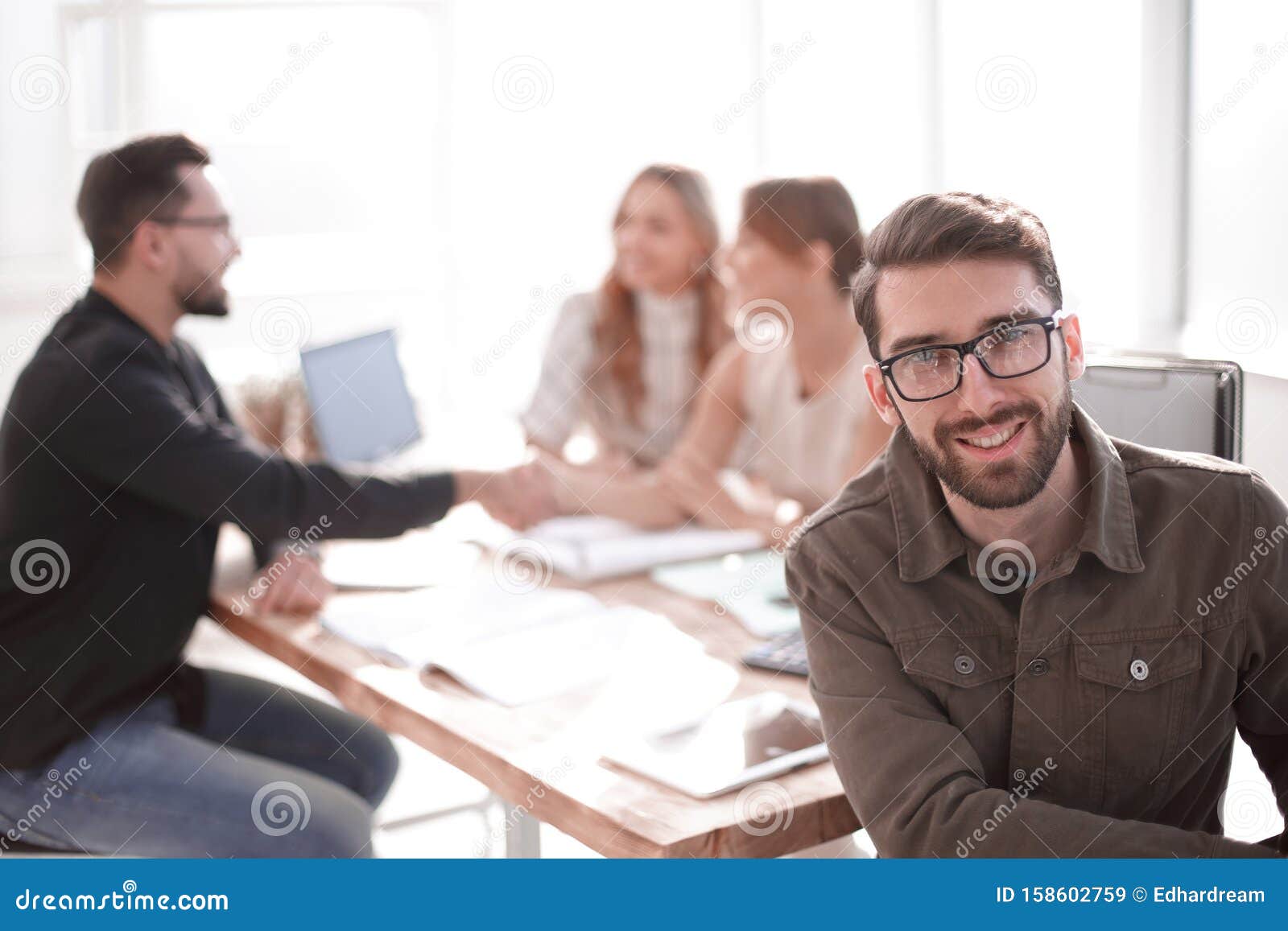 Successful Businessman on the Background of the Workplace Stock Image ...