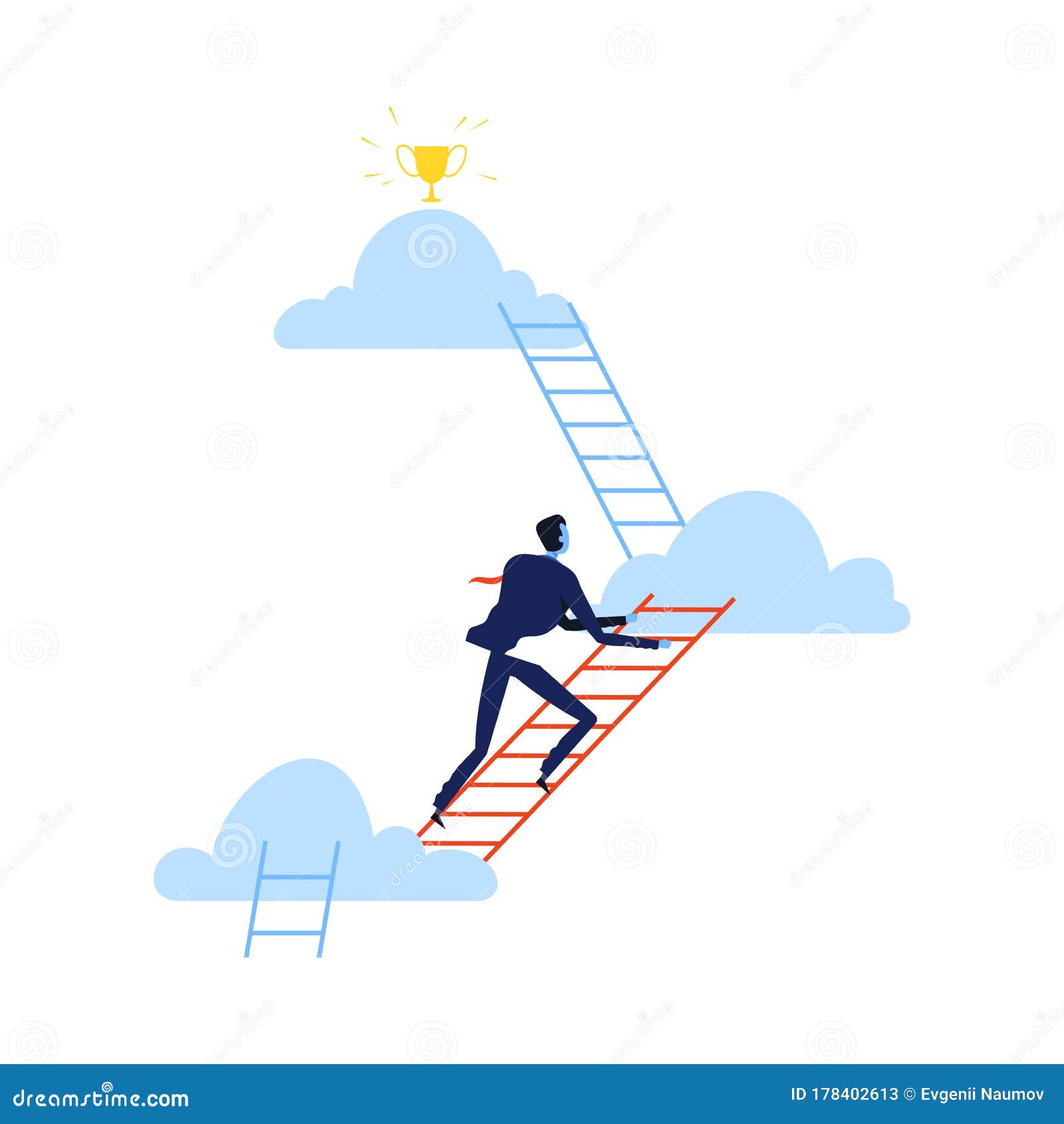 Successful Businessman Climbing Career Ladder Trying To Grab the Star(05)