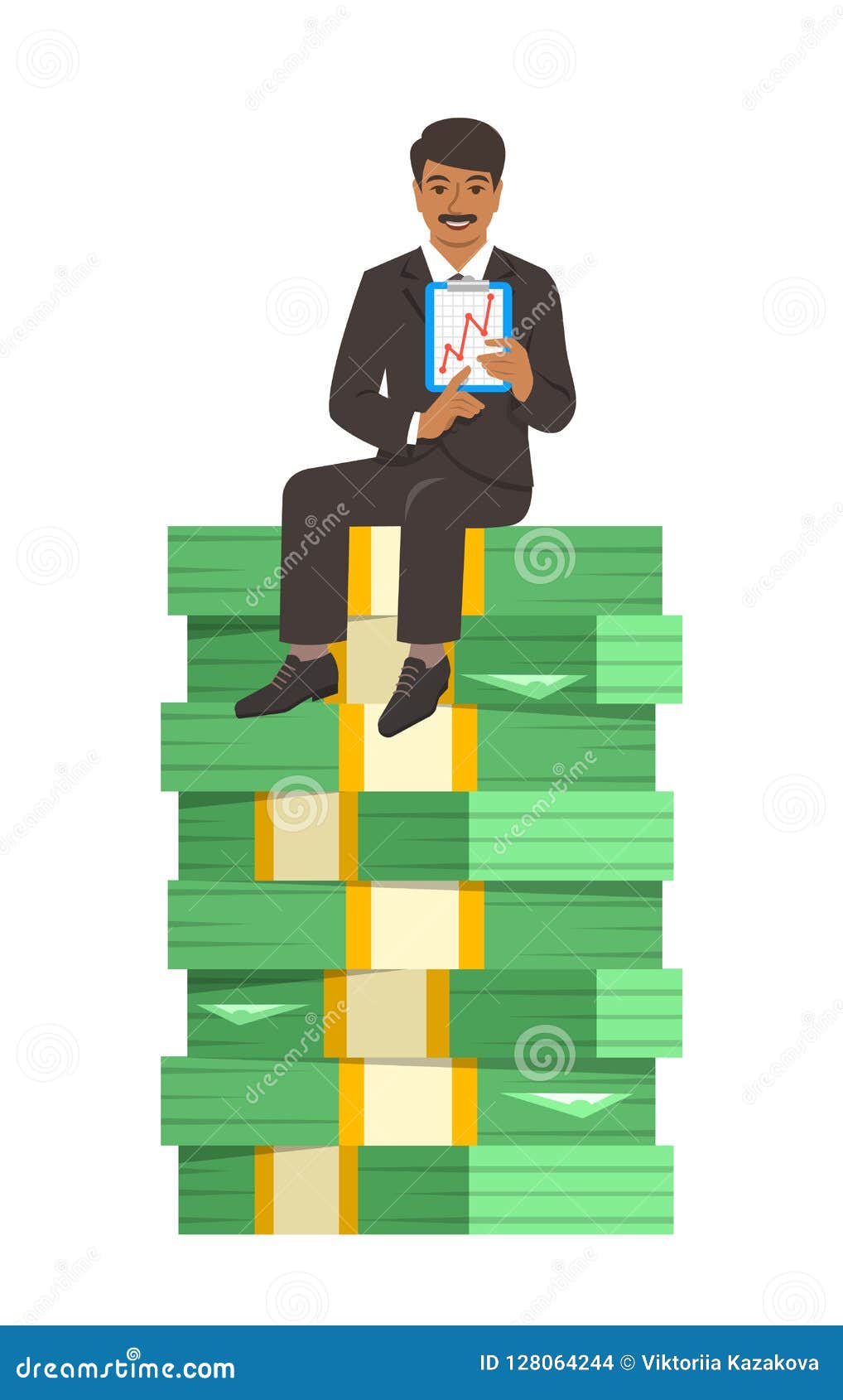 Successful Businessman Sitting on a Stack of Money Stock Vector ...