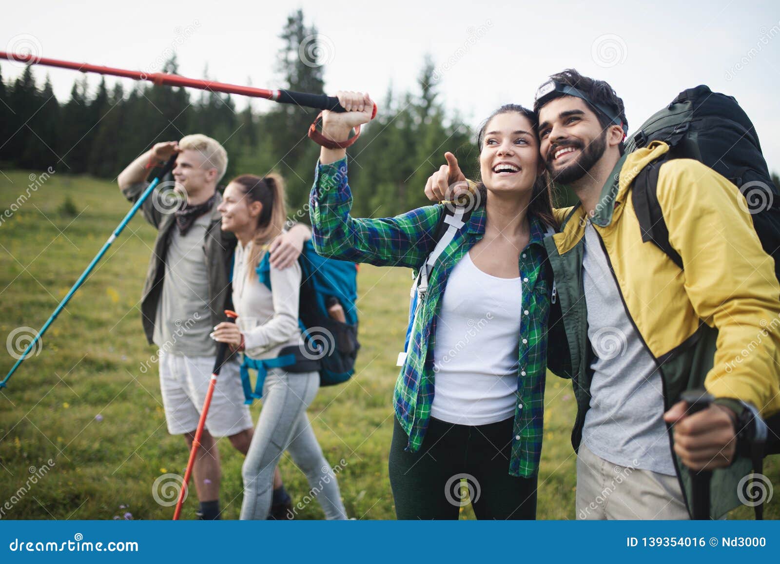 Successful Group of Happy Friends on Mountain Top, Cheering Stock Photo ...