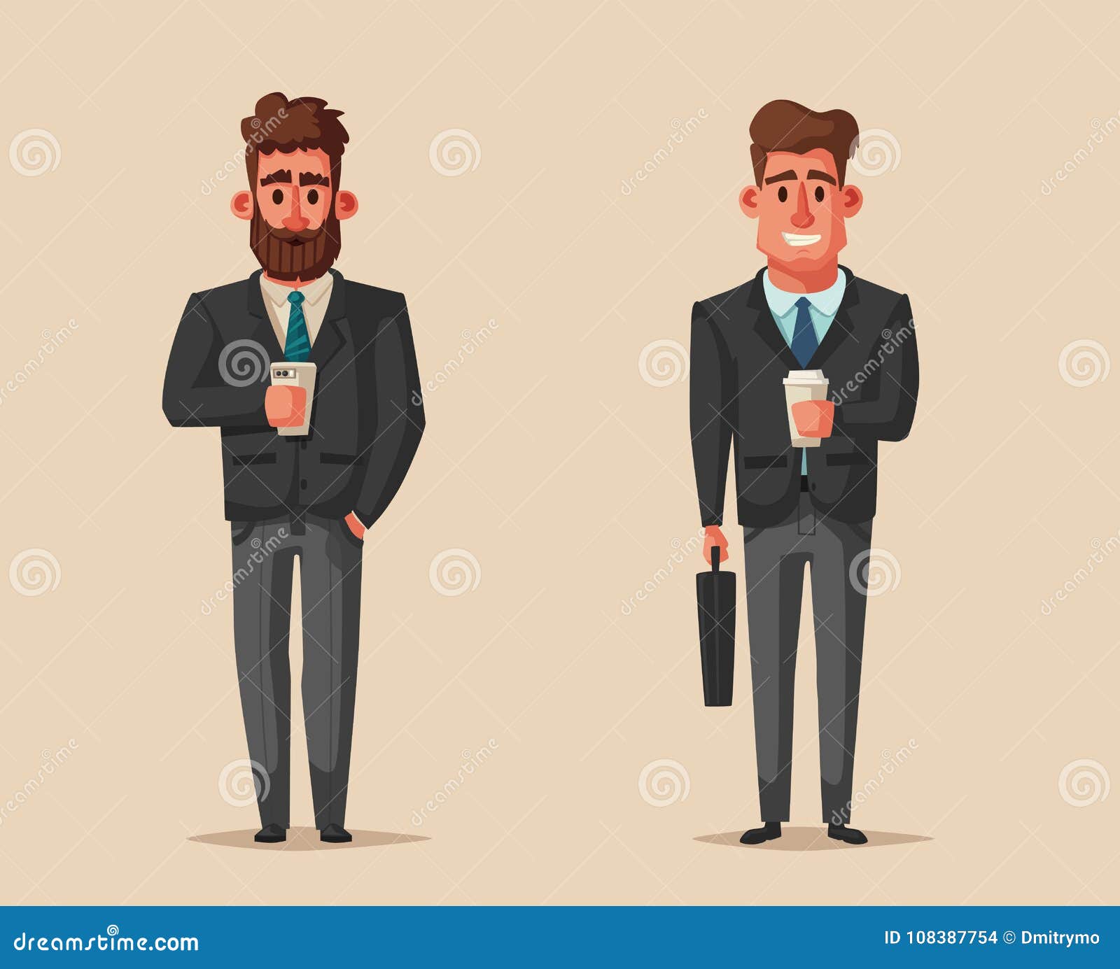 Successful, Happy Businessmen in a Suit. Cartoon Vector Illustration ...