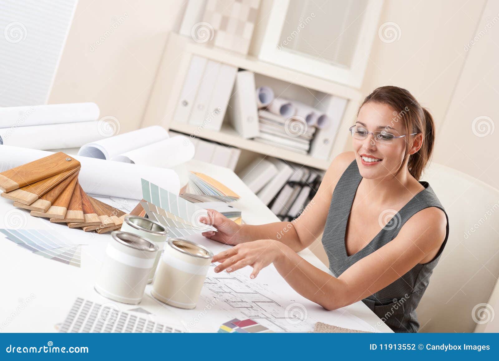 Successful Interior Designer Woman At Office Stock Photo