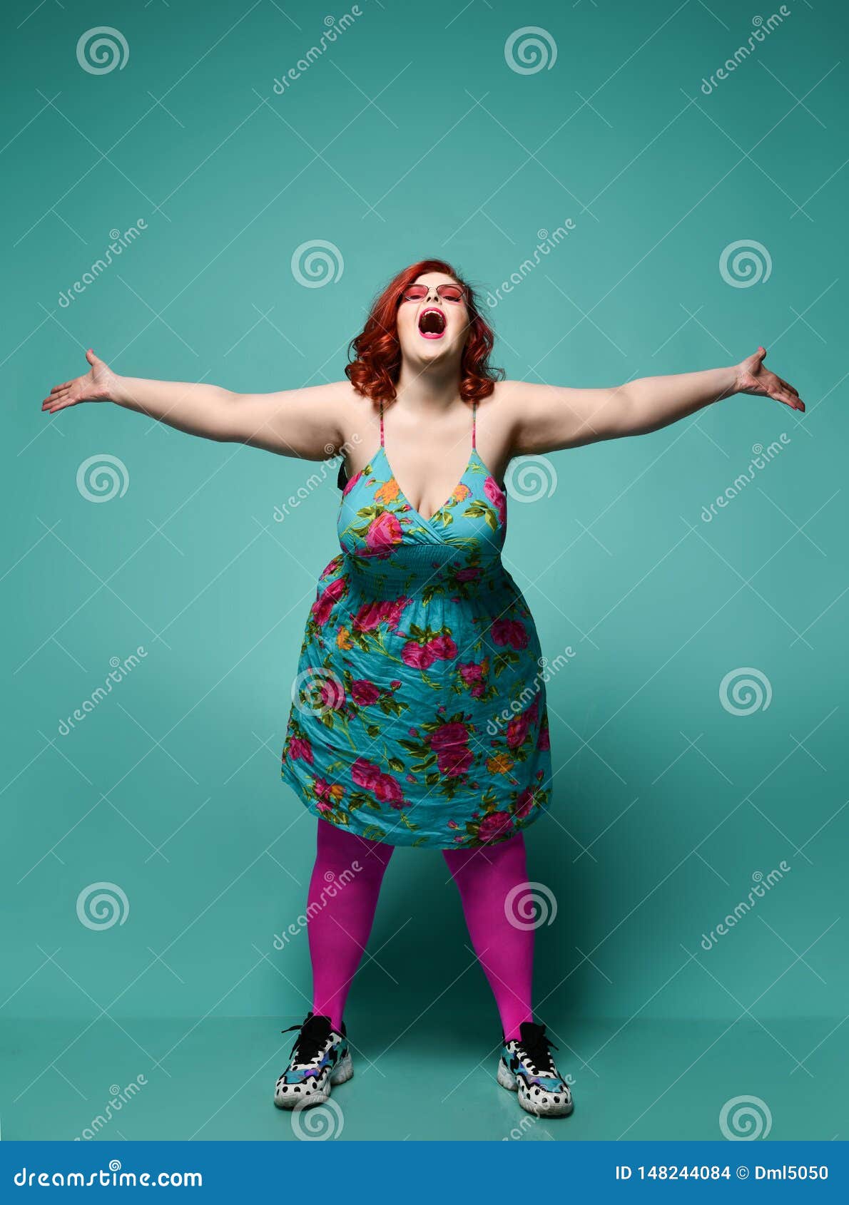 Successful Redhead Overweight Fat Woman Happy Loudly Laughing Shouting