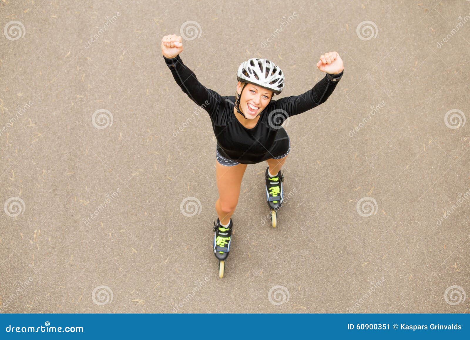 Successful Roller Skating Athlete Celebrating Stock Image Image of endurance, skating 60900351