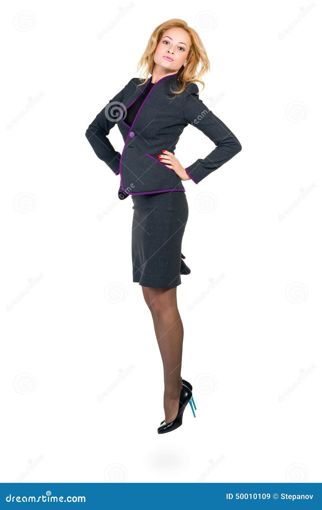 Successful Young Business Woman Jumping. Isolated Stock Image - Image ...