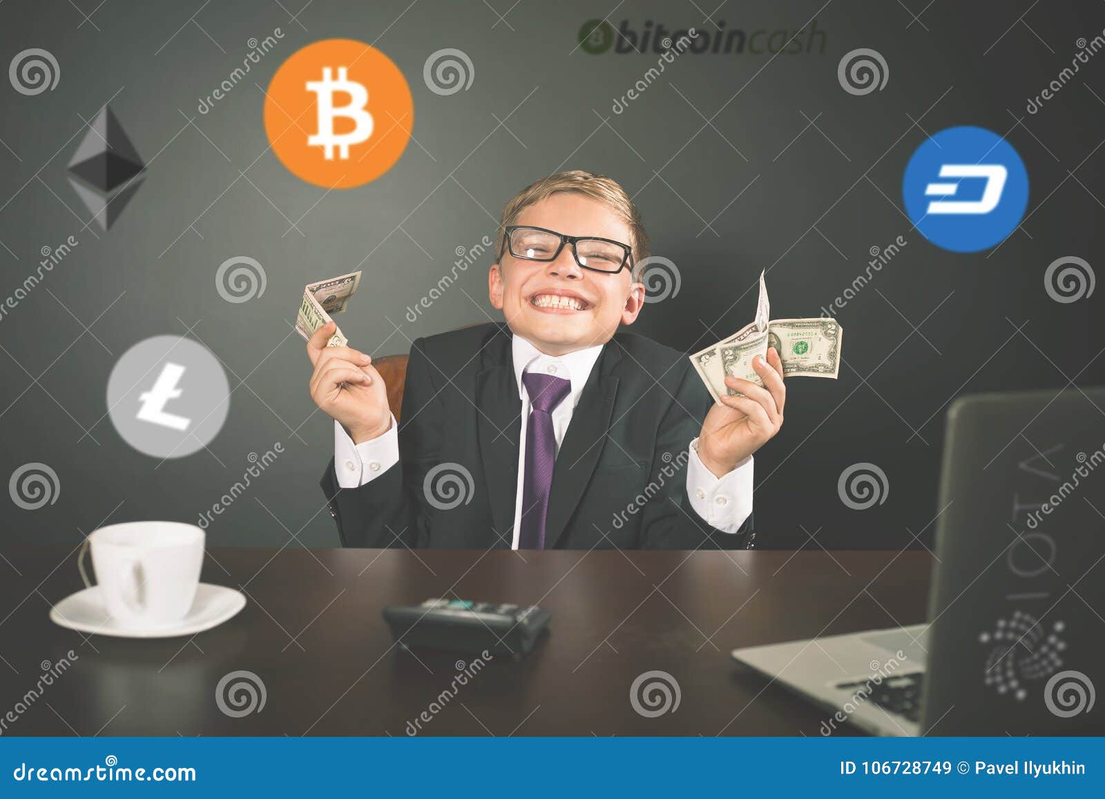 Successfully Boy Earning Money With Bitcoin Cryptocurrency Stock - 