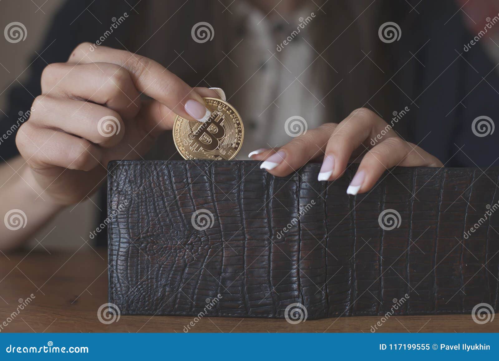 Successfully Woman Put A Bitcoin Into Wallet Crypto Coin Saving - 