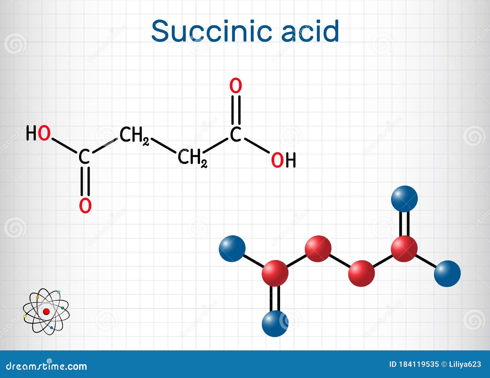 succinic acid, butanedioic acid, c4h6o4 molecule. it is food additive e363.the anion, succinate, is component of citric acid or