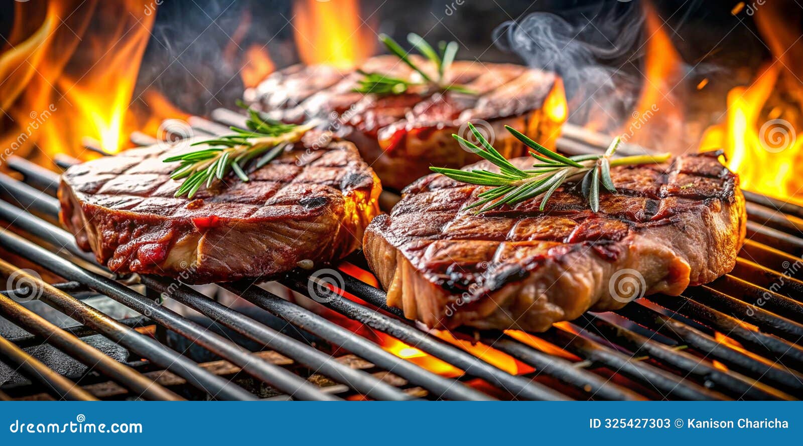 succulent steaks sizzle on a charcoal grill during a summer barbecue creative ai