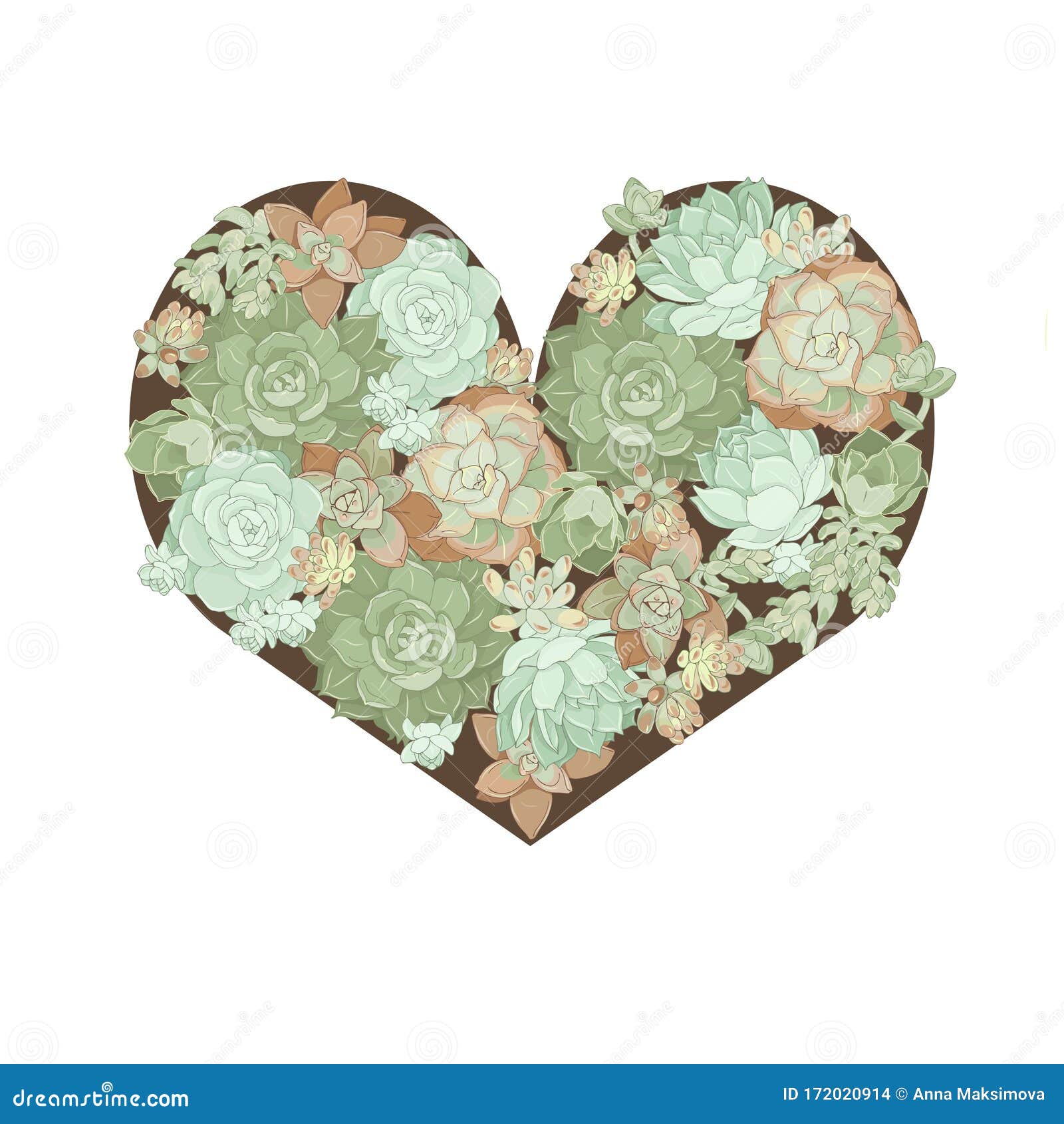 Succulent Heart Illustration\u2014Digital Download Print