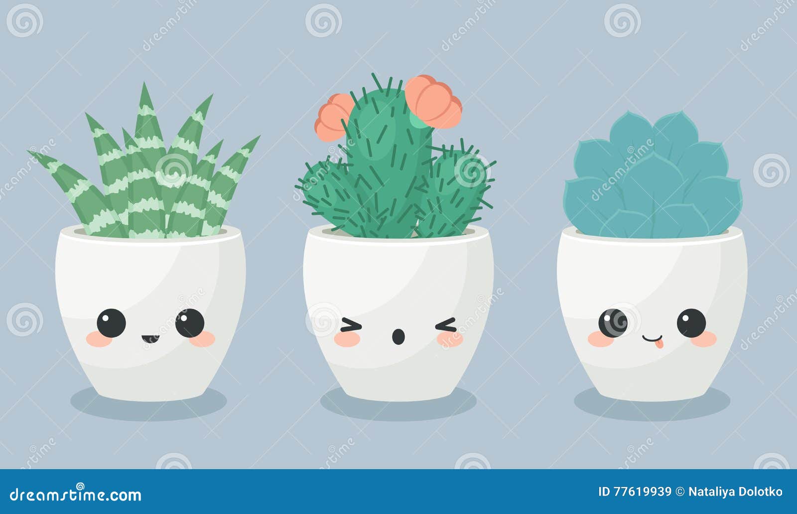 succulents in kawaii faces flower pots