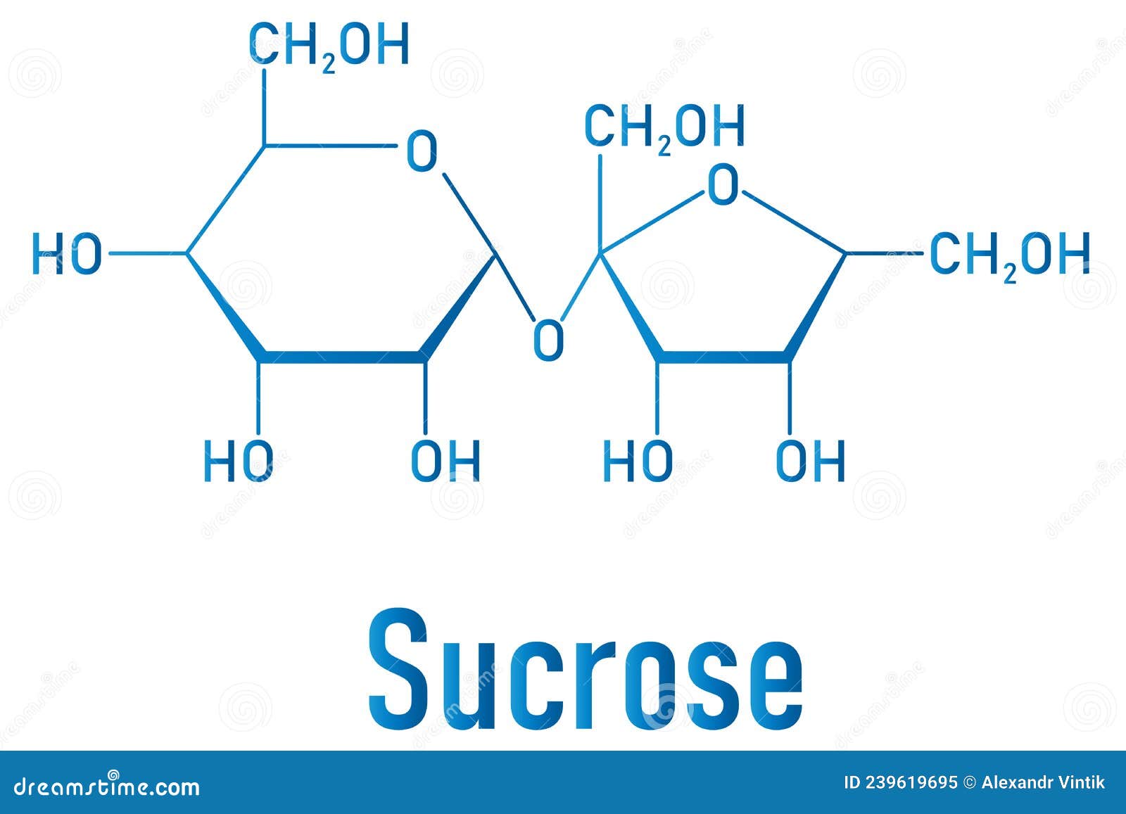 sucrose sugar molecule. also known as table sugar, cane sugar or beet sugar. skeletal formula.
