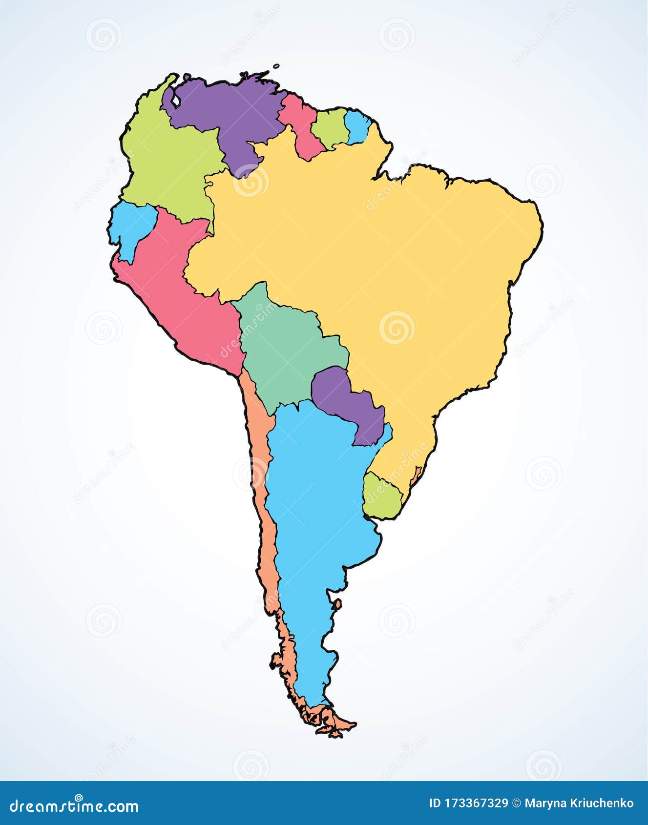 Sudamérica Continente Con Contornos De Países Dibujo De Vectores  Ilustración del Vector - Ilustración de continente, americano: 173367329