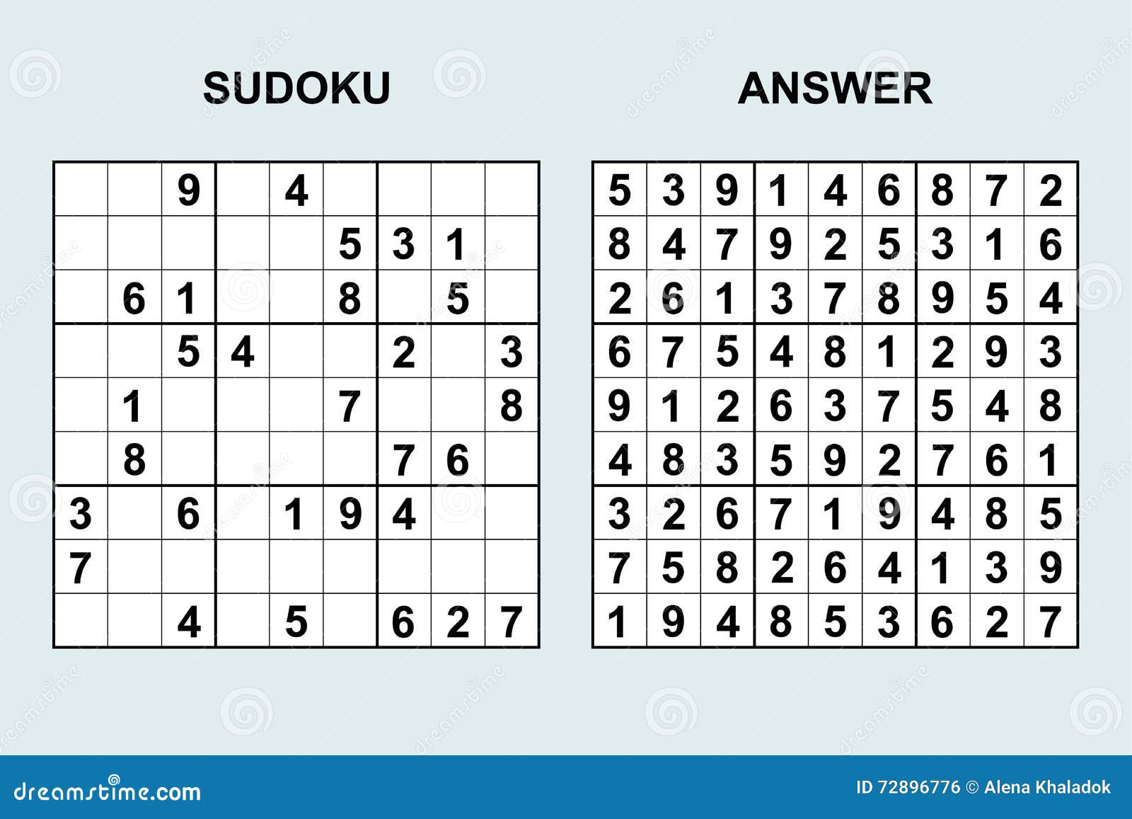 Sudoku Del Vector Con Respuesta Ilustración del Ilustración juego, ocio: 72896776
