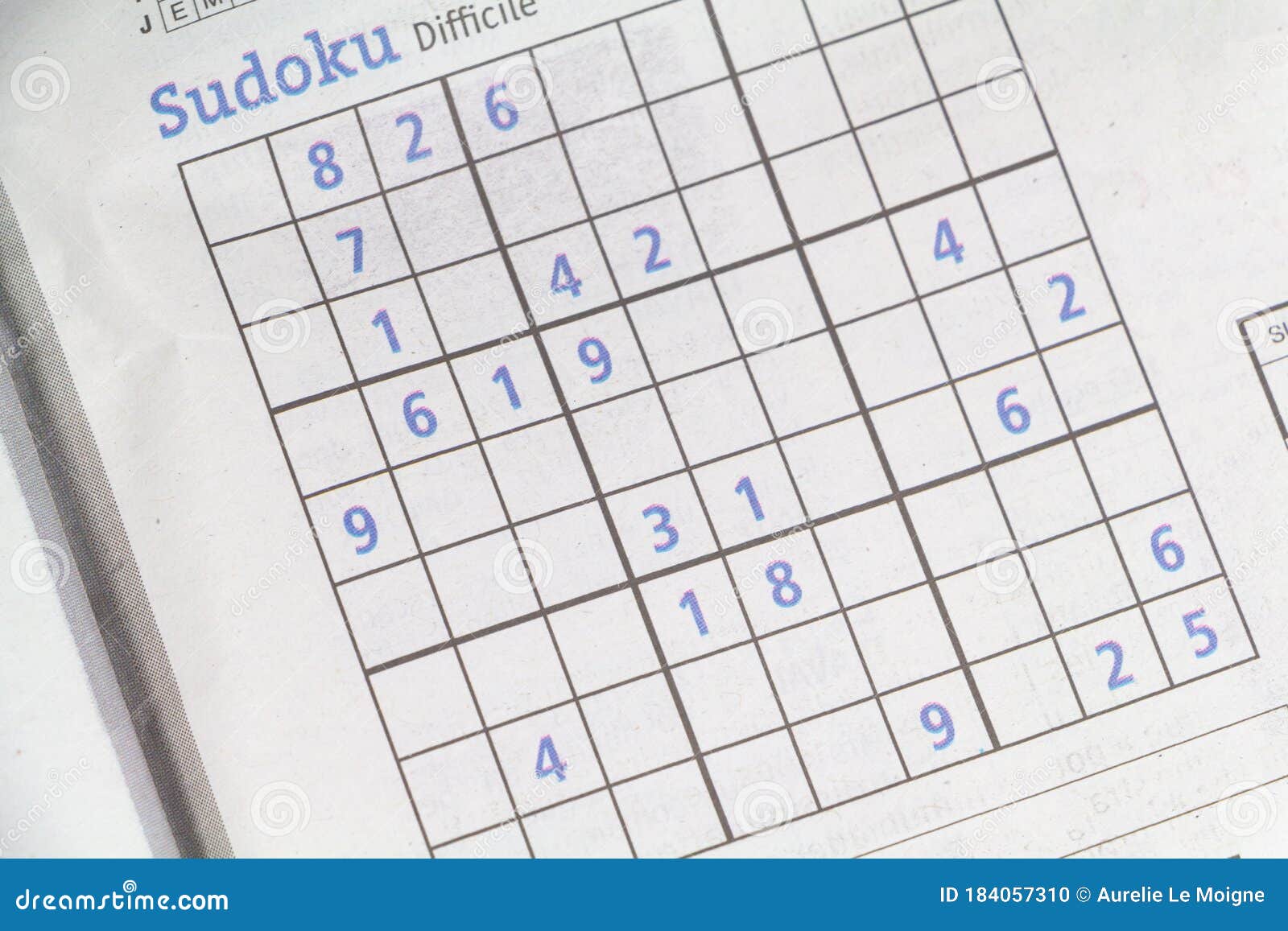 Sudoku game in a newspaper stock photo. Image of grid 184057310